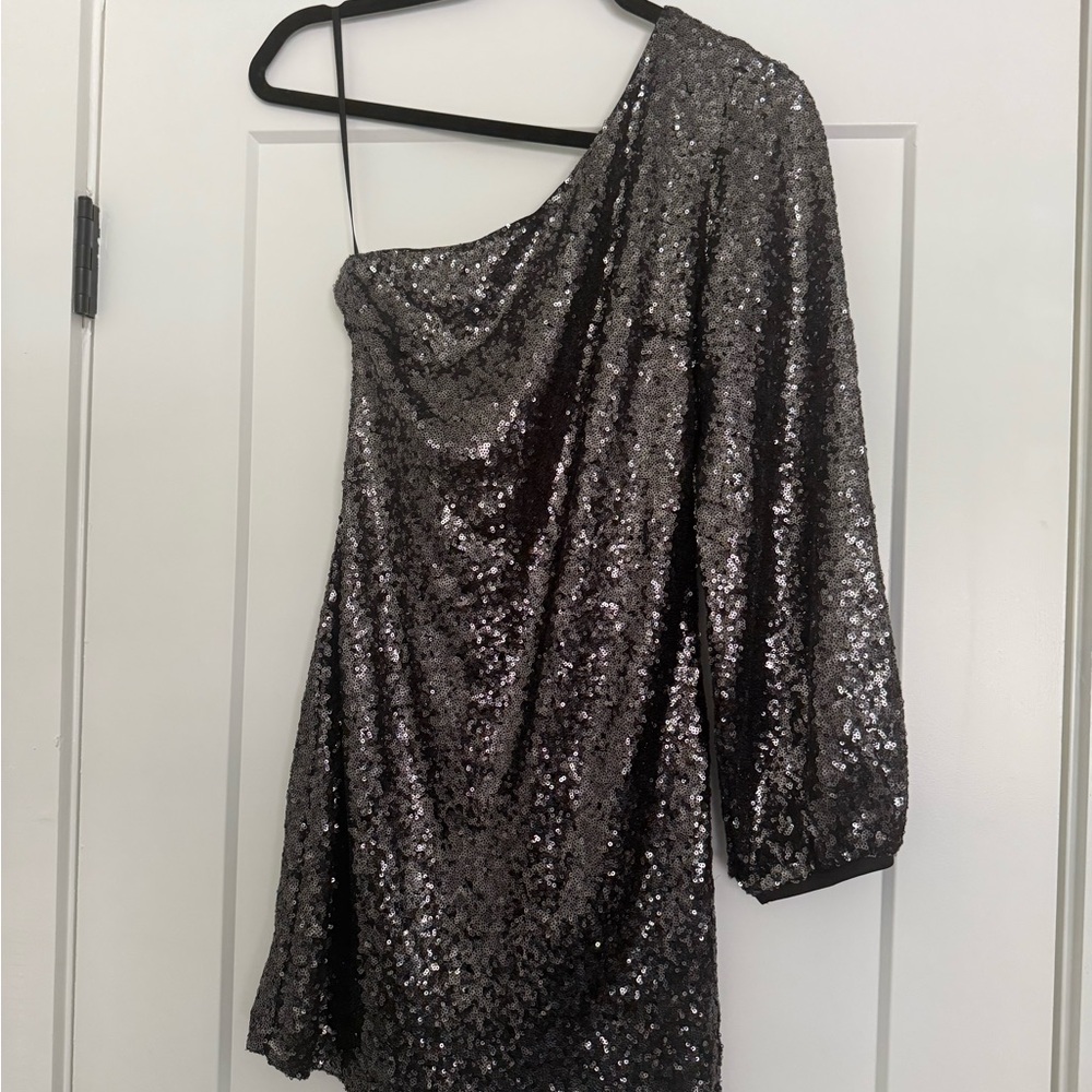 Hello Molly Silver Sequin One Shoulder Dress